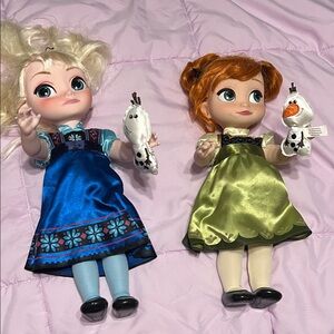 Disney Frozen Toddler Dolls Elsa (blue) & Anna (green) with Olaf Plushes
